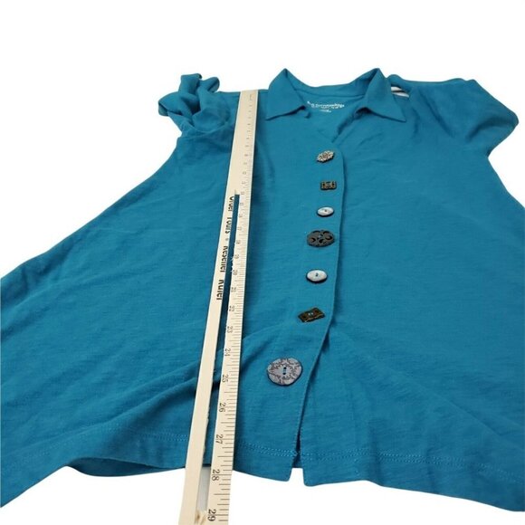 Soft Surroundings Danielle Button Top XS Teal Tunic Shirt Collared 100% Cotton - Picture 10 of 10